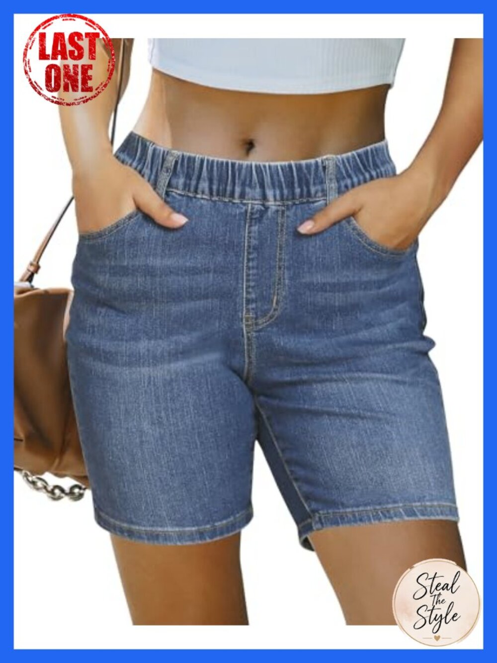 Women's Denim Shorts Mid Rise Pull On 7" Inseam Cotton Blend